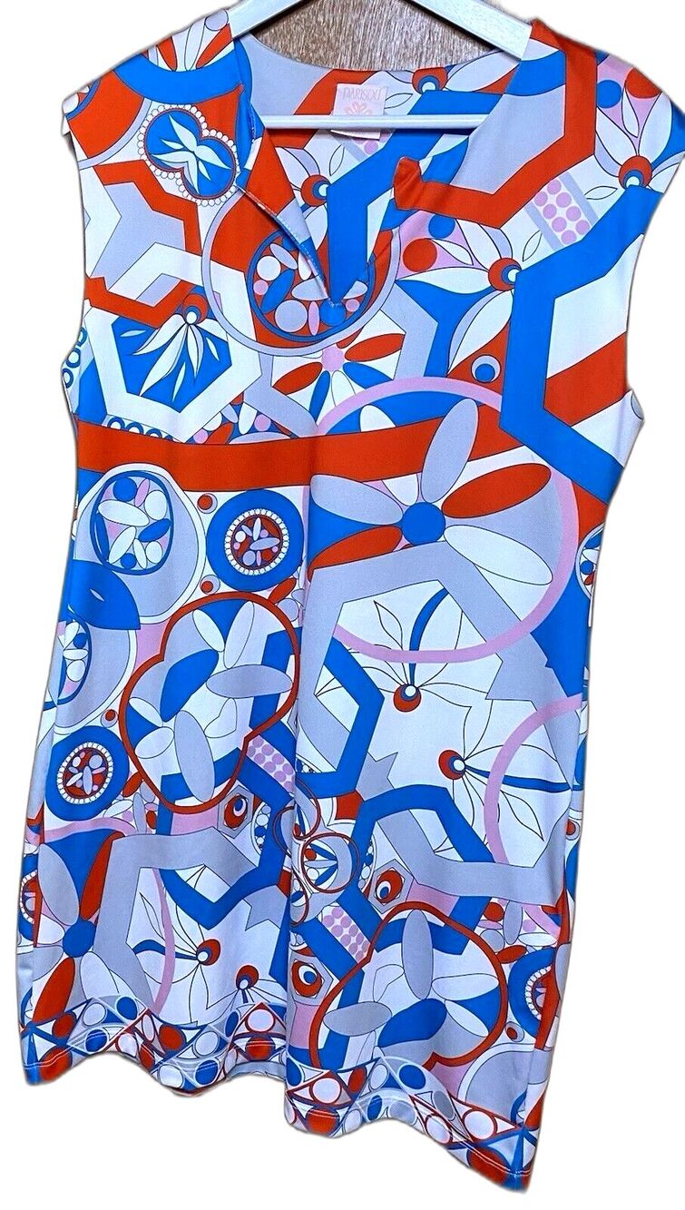 Michelle Parisou Sleeveless Mini Dress Womens M Stretch Mod Abstract Floral USA